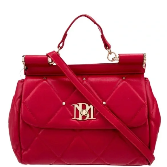 Badgley Mischka Red Quilted Shoulder Cross Body Bag - Picture 3 of 11